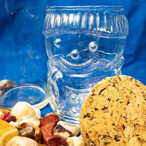 VTG Glass Bottle, Knob Stopper, & Snowman Full of Cool Rocks - Picture 3 of 10